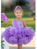 Purple Tulle V Back Ruffled Flower Girl Dress